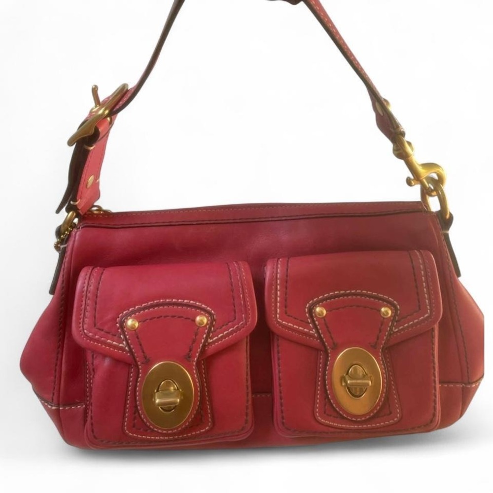 Vintage coach legacy turn lock shoulder bag Red raspberry color rare
